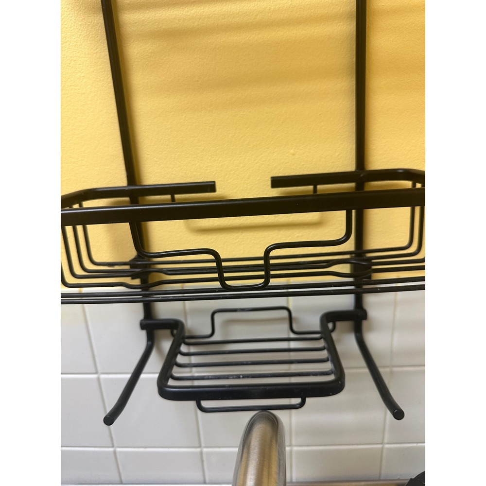 Matte Black Metal Over the Shower Head Caddy 2 Tier Basket Soap Dish Organizer - Picture 3 of 3